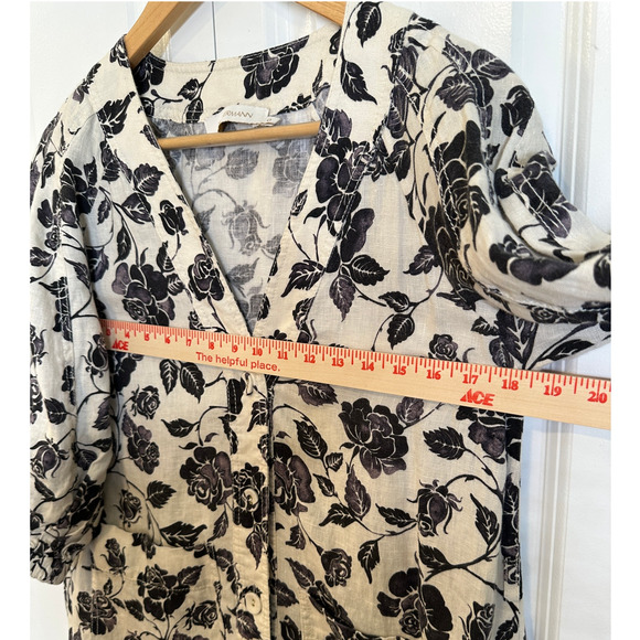 NEW Zimmermann S Lovestruck Floral 100% LINEN Midi Dress Puff Sleeve Black Tan 0 - Picture 8 of 13
